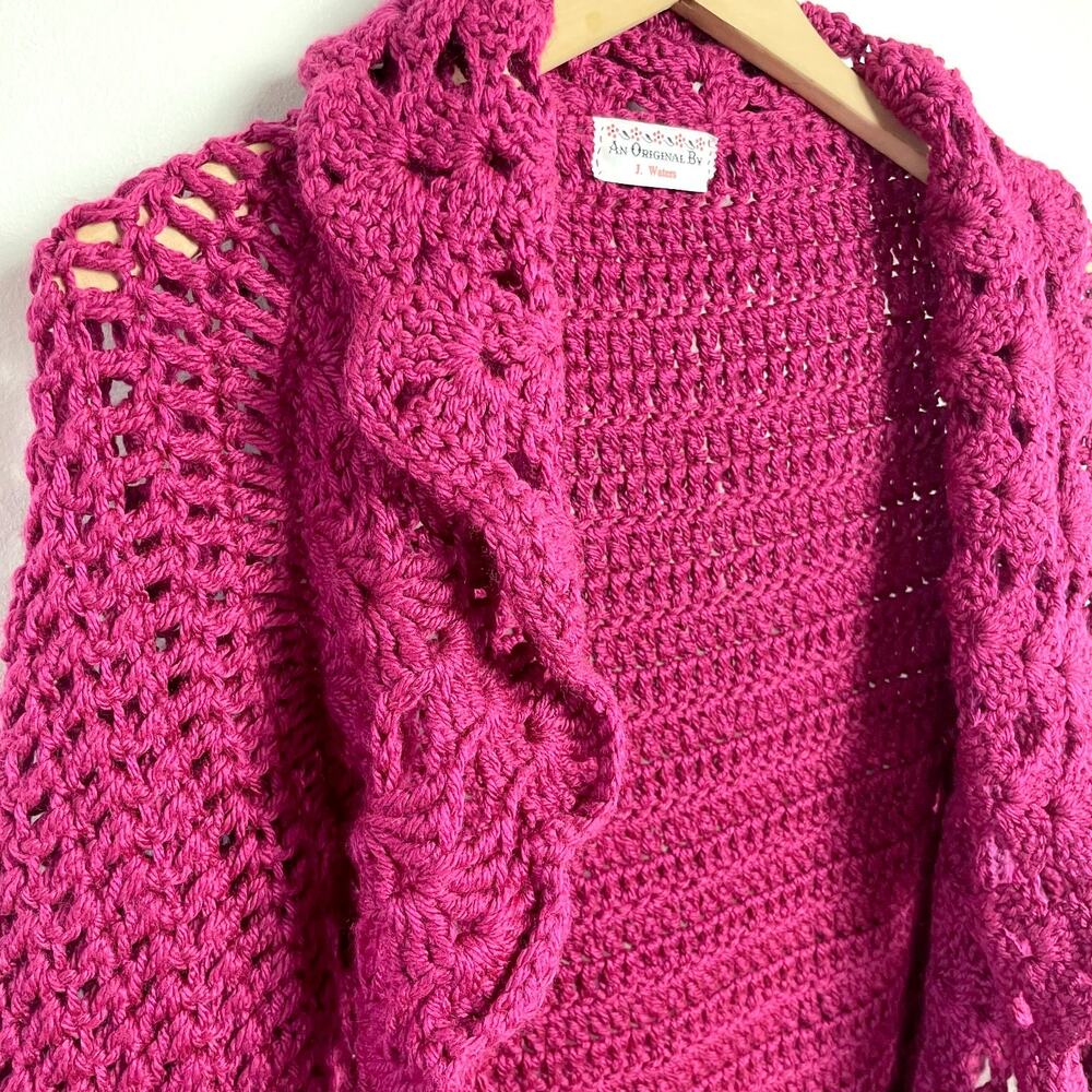 Handmade Crochet Sweater Shawl Shrug Medium Bell Sleeve Cottage Boho Festival - Picture 4 of 12